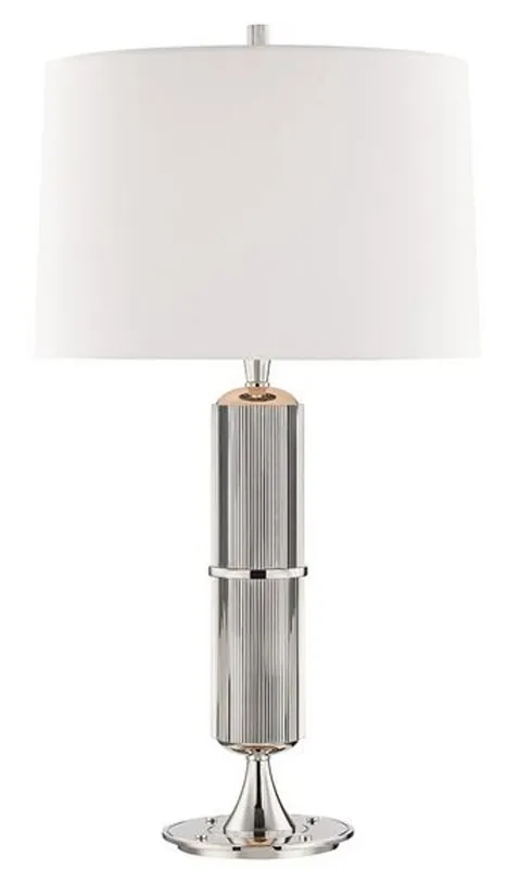Zertifiziert Casa Padrino lámpara de mesa de lujo plata / blanco Ø 38 x H. 71 cm - Lámpara de Mesa con Pantalla Redonda de Lino