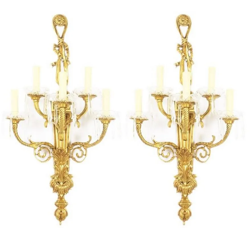 Heißes Angebot Casa Padrino conjunto de lámparas de pared barroco oro / blanco 35 x 20 x H. 95 cm - Apliques de Bronce Dorado - Suntuosas Lámparas Barrocas