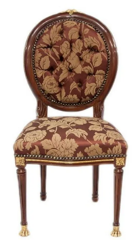 Casa Padrino silla de comedor barroco marrón oscuro / oro / rojo burdeos con patrón 50 x 45 x H. 100 cm - Silla Barroco con Patas de León - Muebles de Comedor Barrocos Direktkauf