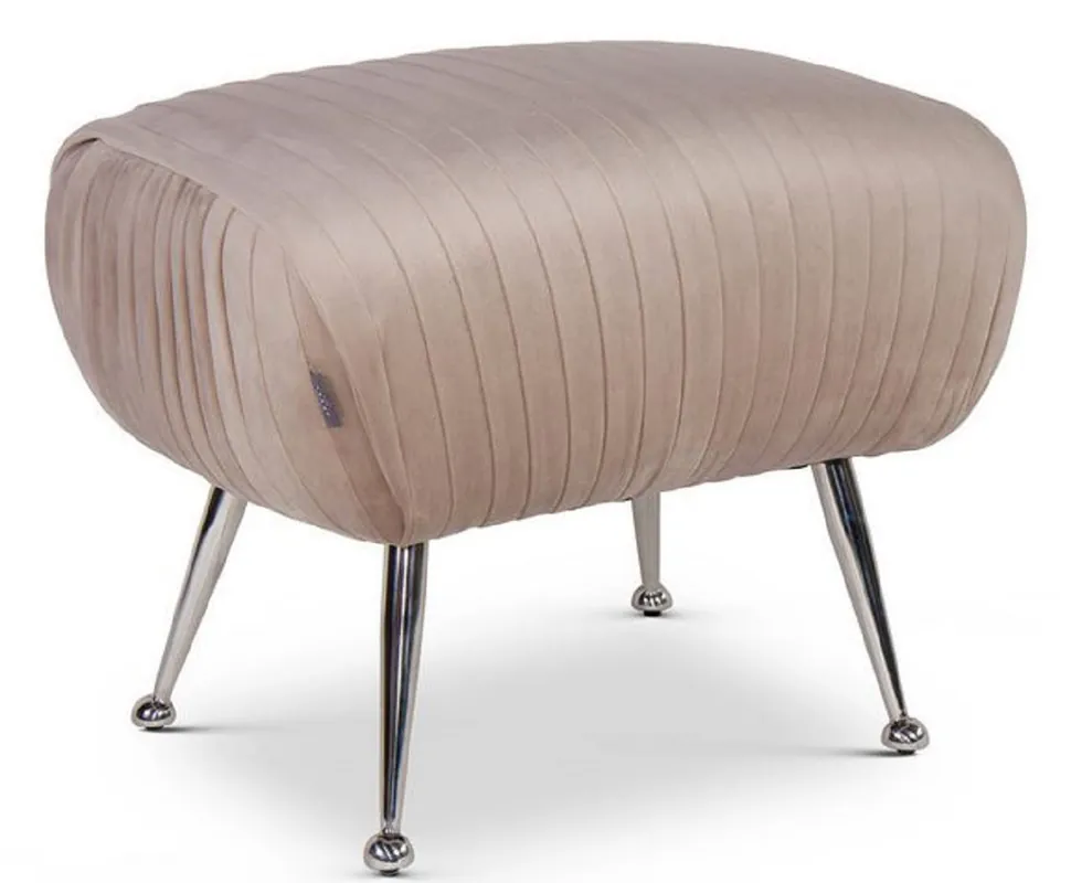 Casa Padrino taburete de lujo champán / plata 57 x 45 x H. 46 cm - Taburete de Terciopelo con Patas de Acero Inoxidable - Muebles de Lujo Highlight