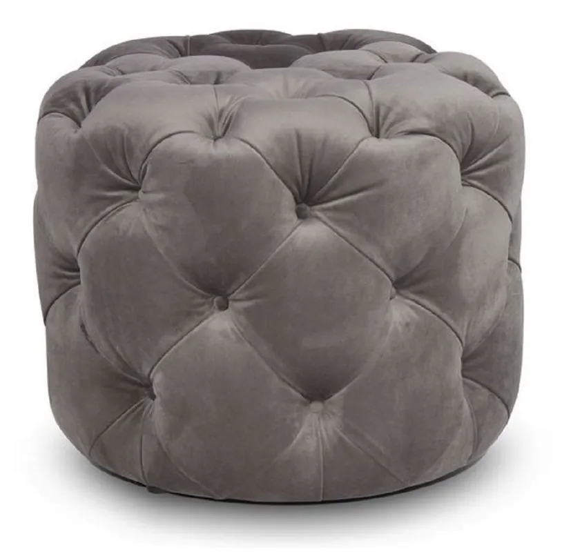 Casa Padrino Taburete Chesterfield de Lujo de Terciopelo Gris Ø 53 x H. 41 cm - Taburete Redondo - Muebles Chesterfield Versand Am Gleichen Tag