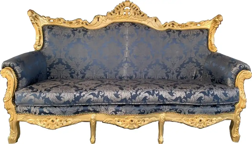 Knallerangebot Casa Padrino Baroque Triple Sofa Master Blue Pattern / Gold - Sala de estar Sofá Muebles Salón
