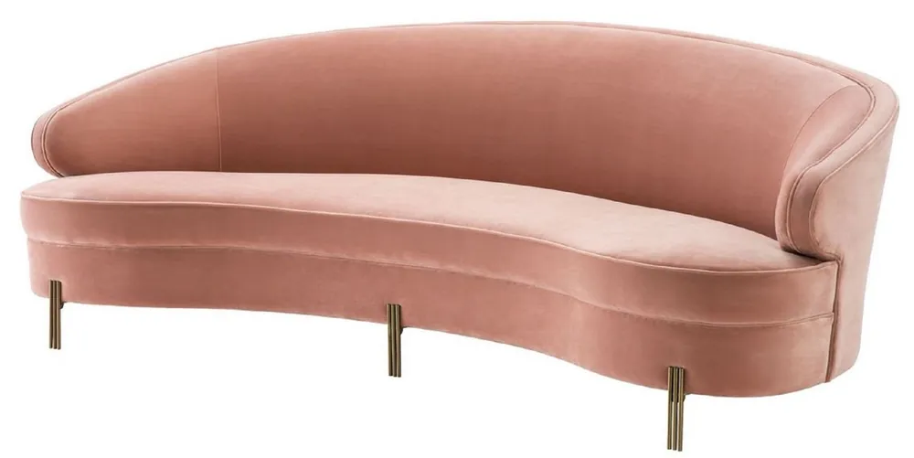 Casa Padrino sofá de terciopelo de lujo rosa / latón 230 x 103 x H. 78 cm - Sofá de Sala de Estar Curvado - Muebles de Diseño Preisknaller