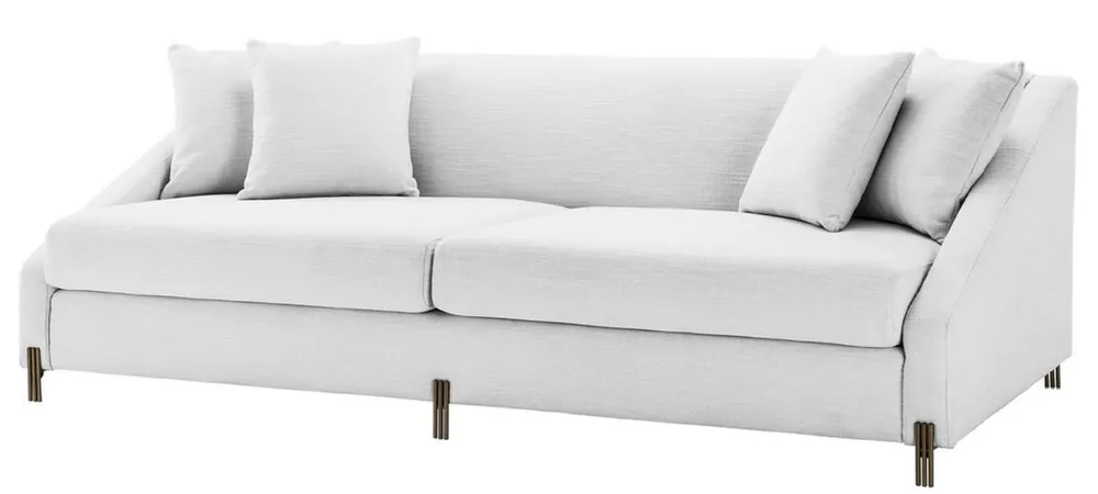Casa Padrino Sofá de Lujo Blanco / Latón 223 x 94 x H. 73 cm - Sofá de Salón con 4 Almohadas - Muebles de Lujo Sale