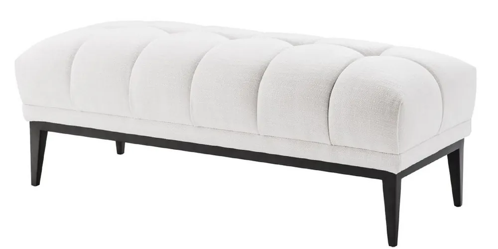 Preisknaller Casa Padrino banco de lujo blanco / negro 124 x 53 x H. 44 cm - Banco Tapizado con Patas de Acero Inoxidable - Muebles de Sala