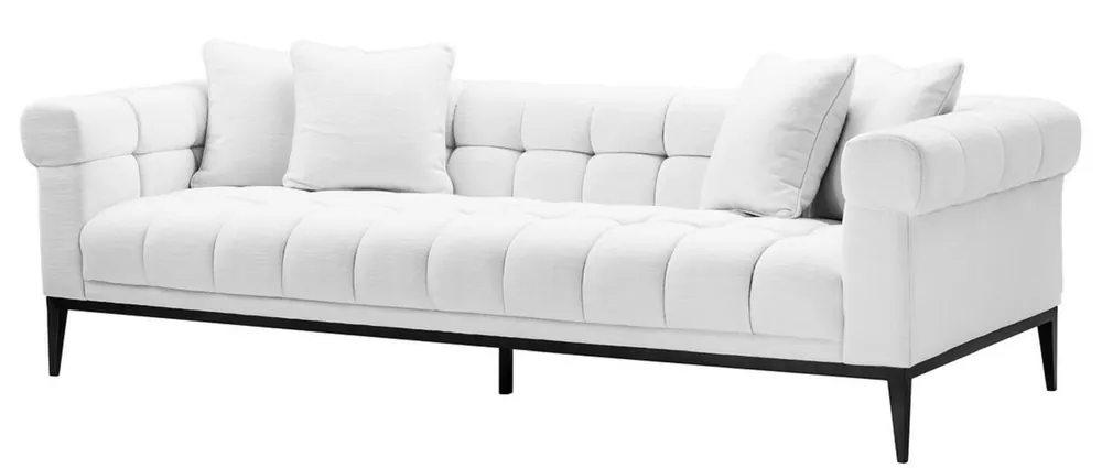 Casa Padrino Sofá de Lujo Blanco / Negro 240 x 98 x H. 69 cm - Sofá de Salón con 4 Almohadas - Muebles de Salón - Muebles de Lujo Preiswert
