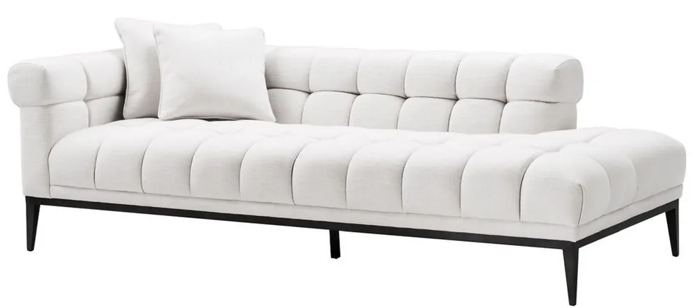 Casa Padrino sofá lounge de lujo blanco / negro 223 x 98 x H. 69 cm - Sofá de Salón Lado Izquierdo con 2 Almohadas - Calidad de Lujo Direktkauf
