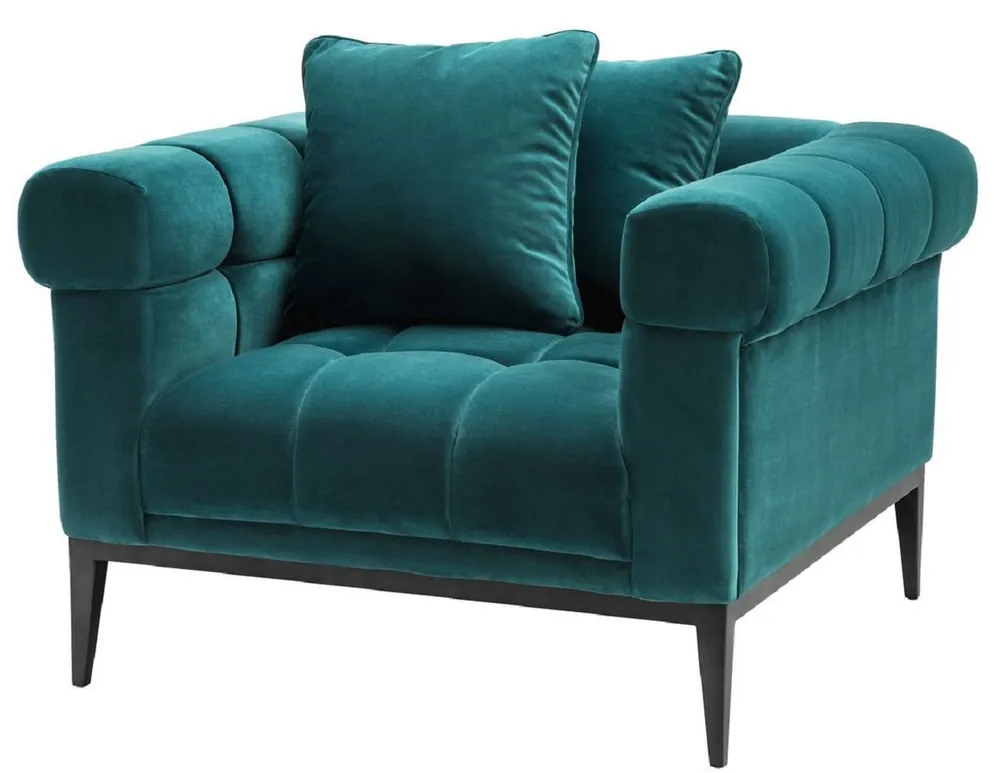 Casa Padrino Sillón de Terciopelo de Lujo Verde Mar / Negro 102 x 98 x H. 69 cm - Sillón de Salón con 2 Cojines - Muebles de Salón - Muebles de Lujo Online Kaufen
