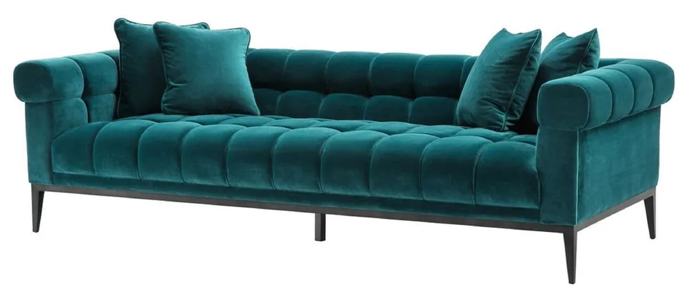 Casa Padrino Sofá de Lujo de Terciopelo Verde Mar / Negro 240 x 98 x H. 69 cm - Sofá de Salón con 4 Almohadas - Muebles de Salón - Muebles de Lujo Heißes Angebot