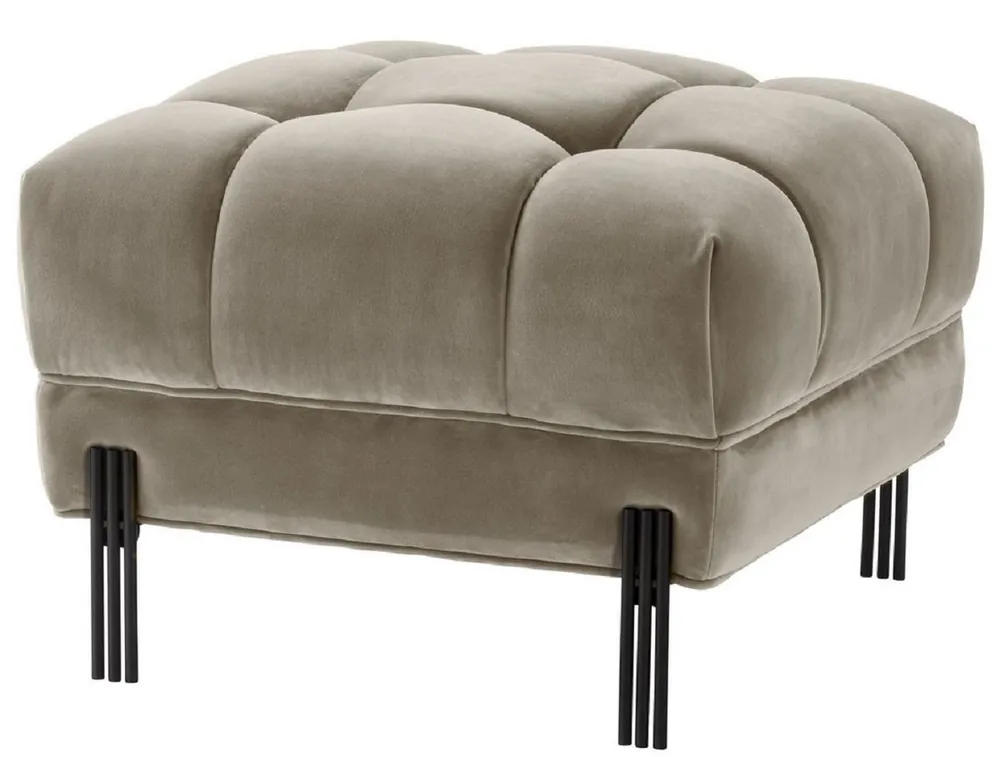 Sale Casa Padrino taburete de pie de lujo greige / negro 59 x 59 x H. 43 cm - Taburete de Terciopelo con Patas de Acero Inoxidable - Muebles de Salón