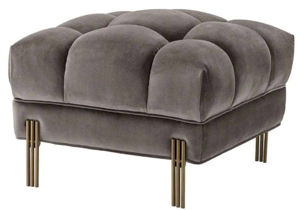Casa Padrino taburete de pie de lujo gris / latón 59 x 59 x H. 43 cm - Taburete de Terciopelo con Patas de Acero Inoxidable - Muebles de Salón Top-Angebot