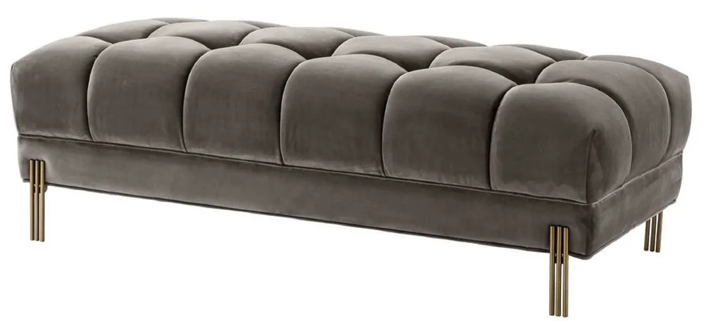 Casa Padrino banco de lujo gris / latón 133 x 59 x H. 42 cm - Banco Acolchado de Terciopelo con Patas de Acero Inoxidable - Colección de Lujo Mega-Angebot