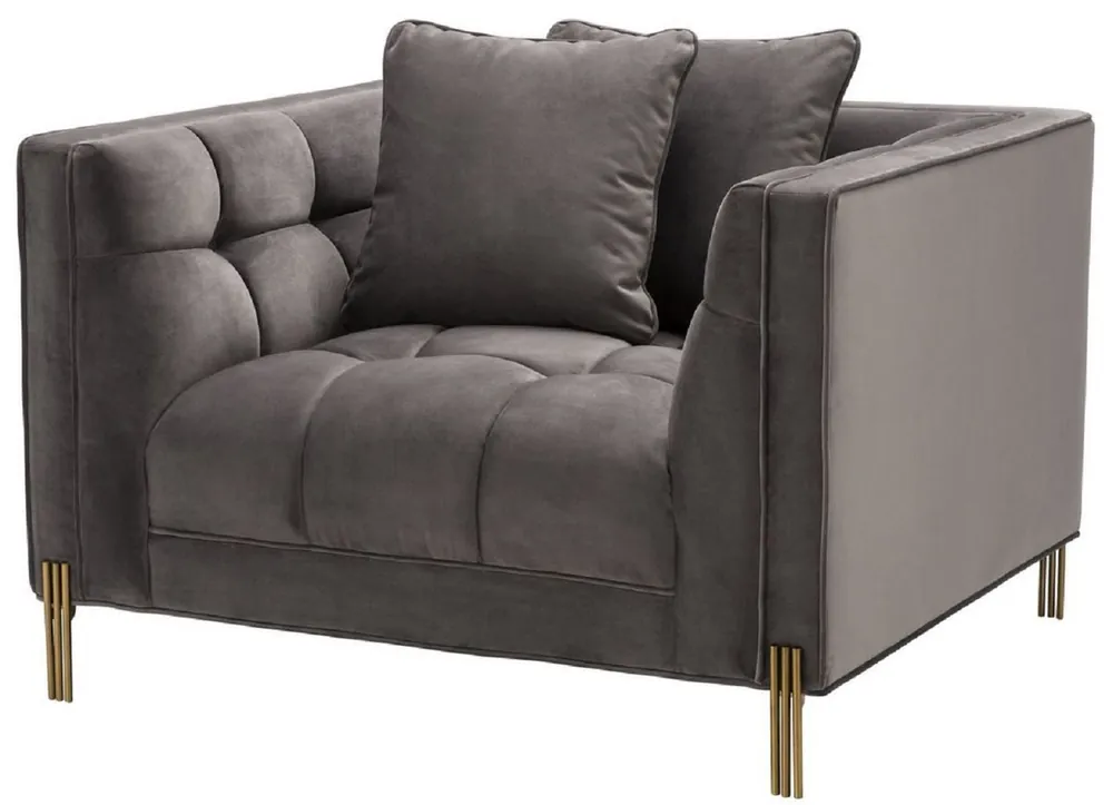 Casa Padrino sillón de terciopelo de lujo con 2 cojines gris / latón 104 x 95 x H. 68 cm - Muebles de Salón de Lujo Finale Aktion