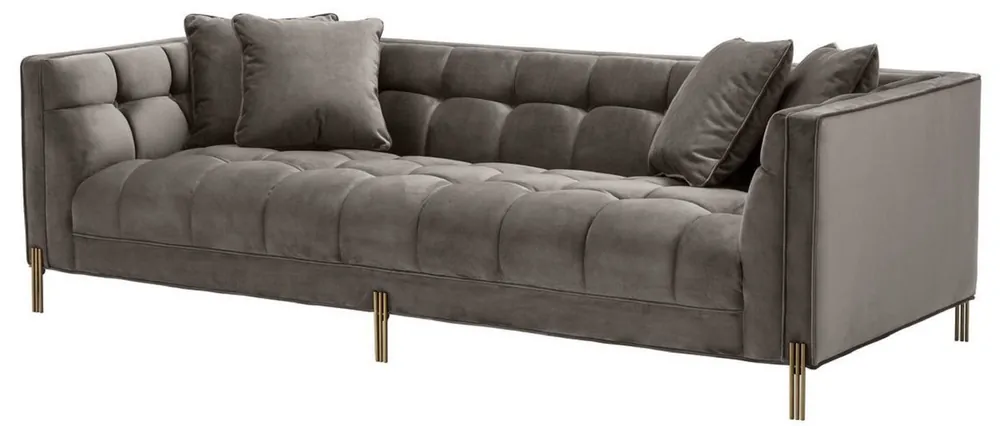 Jetzt Bestellen Casa Padrino sofá de terciopelo de lujo con 4 cojines gris / latón 231 x 95 x H. 68 cm - Sofá de Salón - Calidad de Lujo