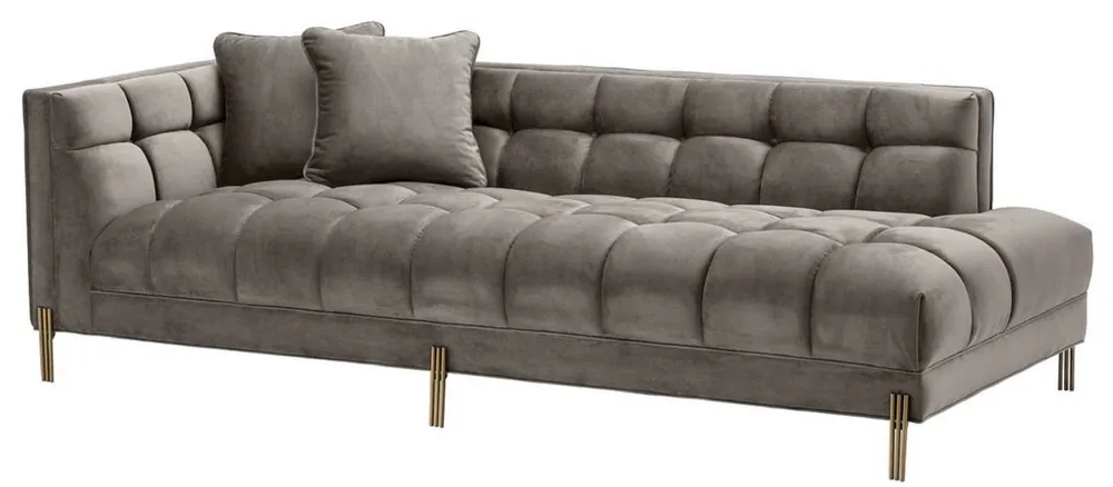 Casa Padrino sofá lounge de lujo gris - greige / latón 223 x 95 x H. 68 cm - Sofá de Sala del Lado Izquierdo con Terciopelo Fino y 2 Almohadas Ausverkauf
