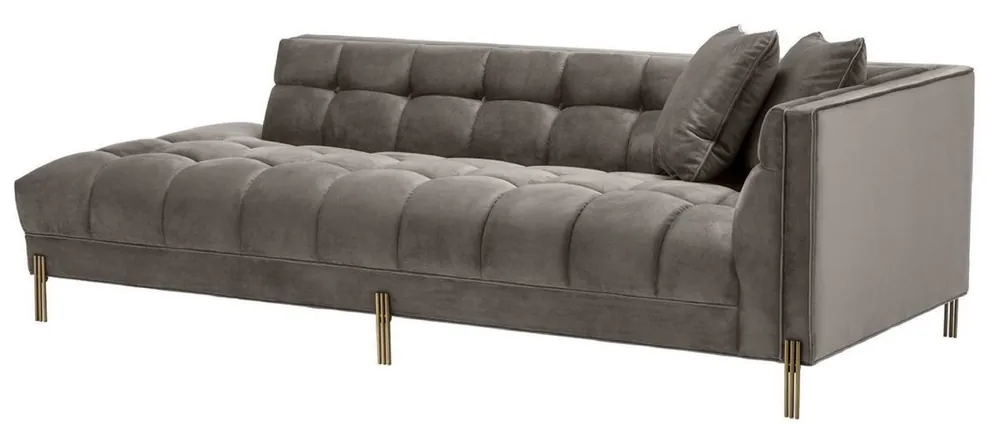 Angebot Casa Padrino sofá lounge de lujo gris - greige / latón 223 x 95 x H. 68 cm - Sofá de Sala del Lado Derecho con Terciopelo Fino y 2 Almohadas