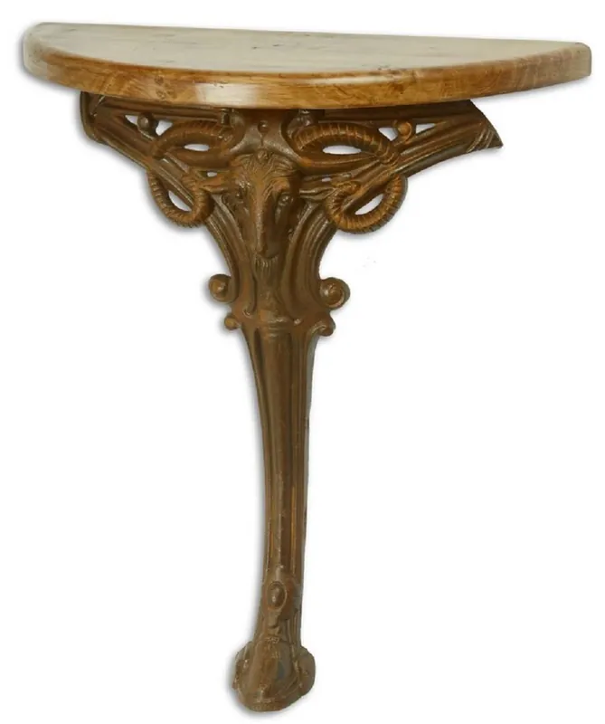 Angebot Casa Padrino mesa auxiliar barroco marrón claro / herrumbre 63 x 31 x H. 65,5 cm - Mesa Semicircular con Sobre de Madera y Pata de Hierro Fundido - Mesa de Pared Barroco
