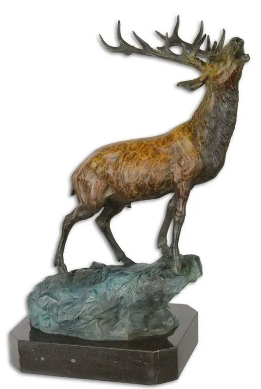 Mega-Angebot Casa Padrino figura de bronce de lujo ciervo sobre roca bronce / azul / negro 26,3 x 18,3 x H. 37,8 cm - Escultura de Bronce con Base de Mármol