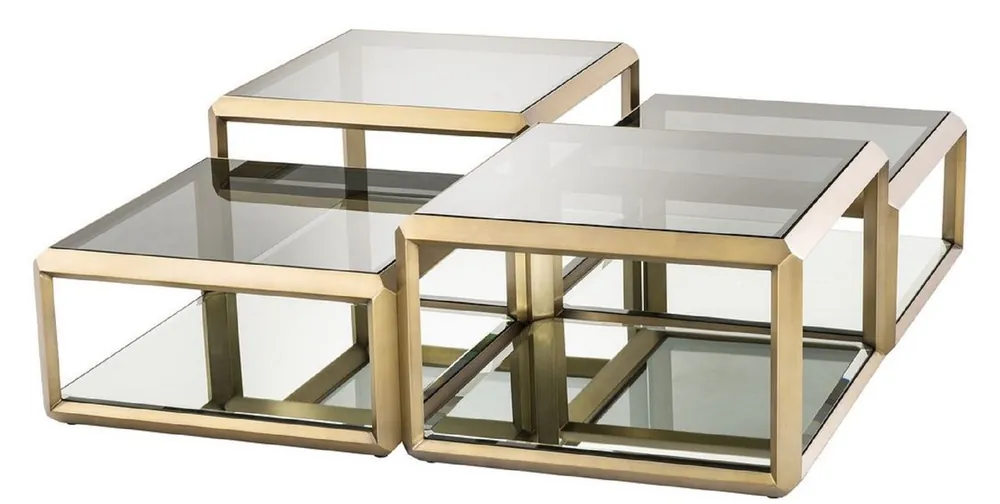 Sofort Bestellen Casa Padrino mesa de centro de lujo latón 75 x 75 x H. 48 cm - Mesa de Centro de Acero Inoxidable con Tapas de Vidrio y Espejo de Vidrio - Muebles de Salón de Lujo