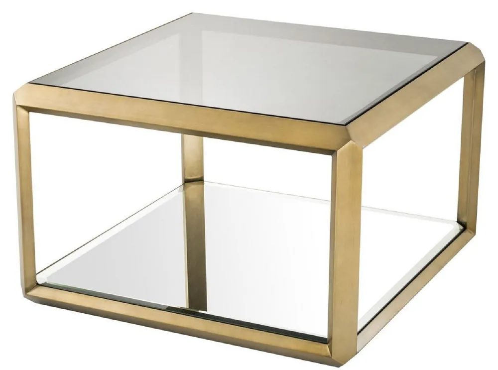 Casa Padrino mesa auxiliar de lujo latón / negro 75 x 75 x H. 55 cm - Mesa de Acero Inoxidable con Placa de Vidrio y Espejo de Vidrio - Muebles de Salón de Lujo Schneller Versand