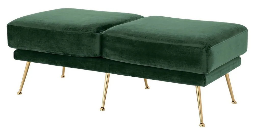 Neue Ware Casa Padrino banco de terciopelo de lujo verde oscuro / latón 125 x 58 x H. 45 cm - Banco de Terciopelo Acolchado - Muebles de Lujo