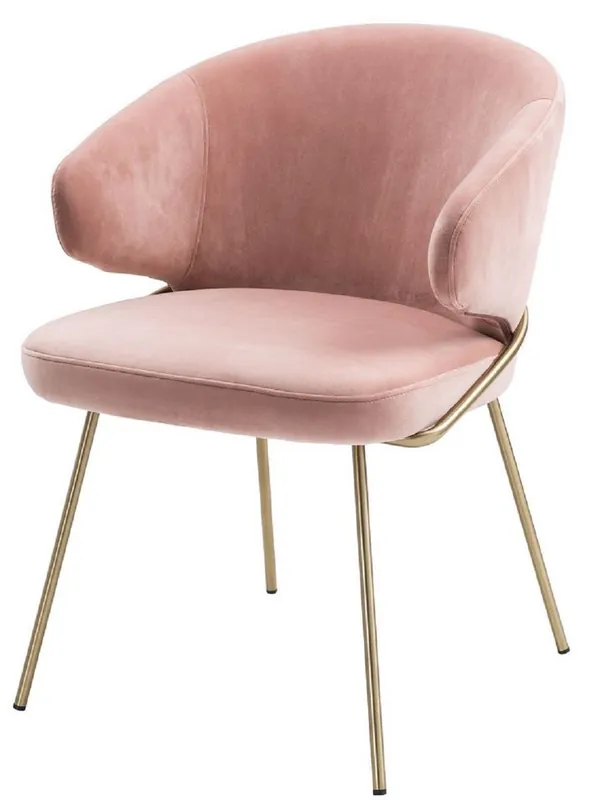 Casa Padrino silla de comedor de lujo con reposabrazos rosa / latón 60 x 64 x H. 81 cm - Silla de Cocina con Terciopelo Fino - Muebles de Comedor Preis Gesenkt
