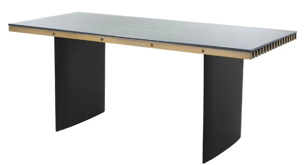 Schnäppchen Casa Padrino escritorio de lujo con tapa de cristal de latón / negro 180 x 78,5 x H.76 cm - Calidad de Lujo - Muebles de Oficina