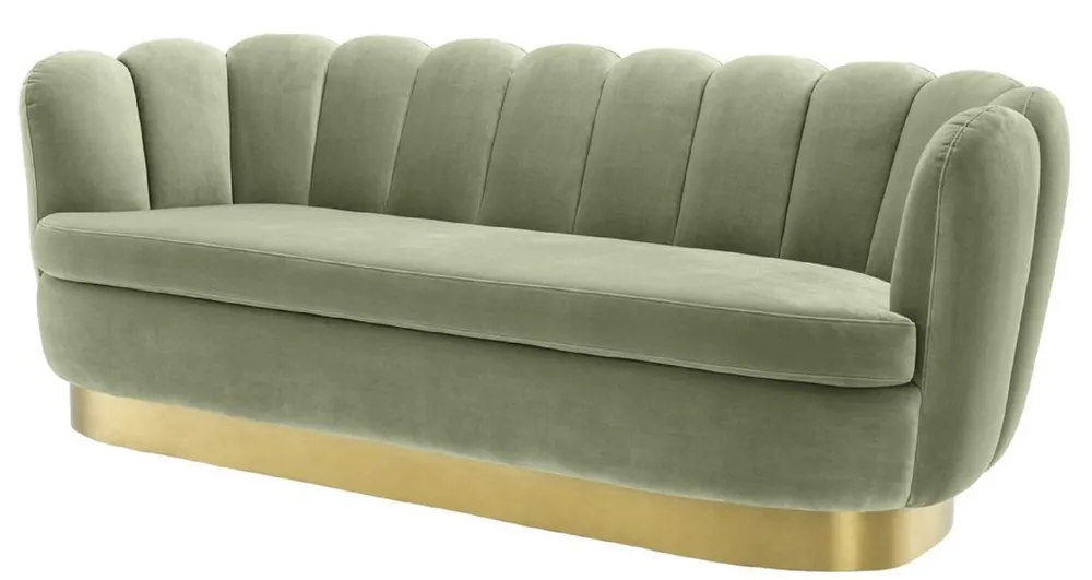 Garantierte Lieferung Casa Padrino sofá de terciopelo de lujo verde pistacho / latón 225 x 90 x H. 80 cm - Sofá de Salón - Calidad de Lujo