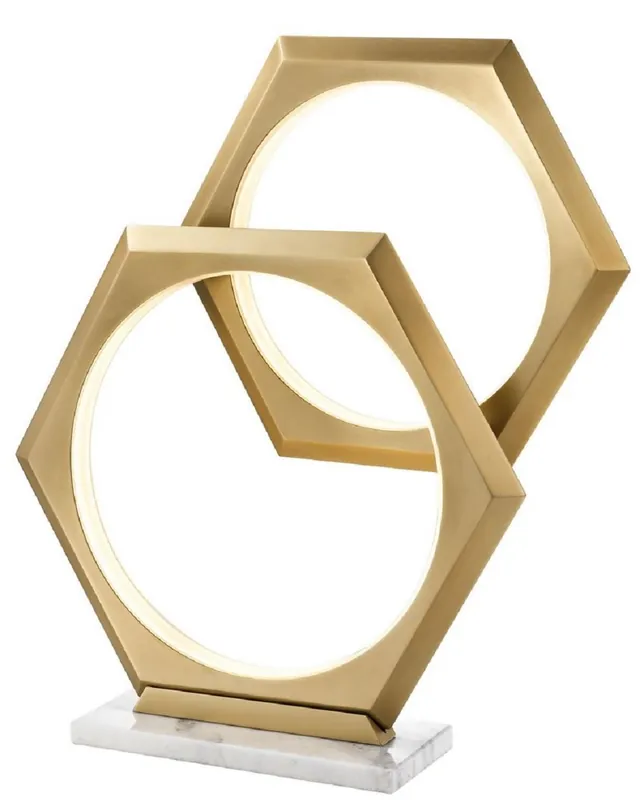 Neue Kollektion Casa Padrino Lámpara de Mesa LED de Lujo Latón Antiguo / Blanco 52 x 14 x H. 58 cm - Lámpara de Mesa de Diseño Regulable con Base de Mármol - Colección de Lujo