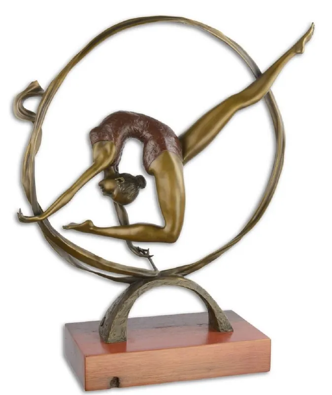 Rabatt Casa Padrino figura de bronce de lujo gimnasta con cuerda bronce / marrón 44 x 15,8 x H. 49,7 cm - Escultura de Bronce con Base de Madera - Figura Deco