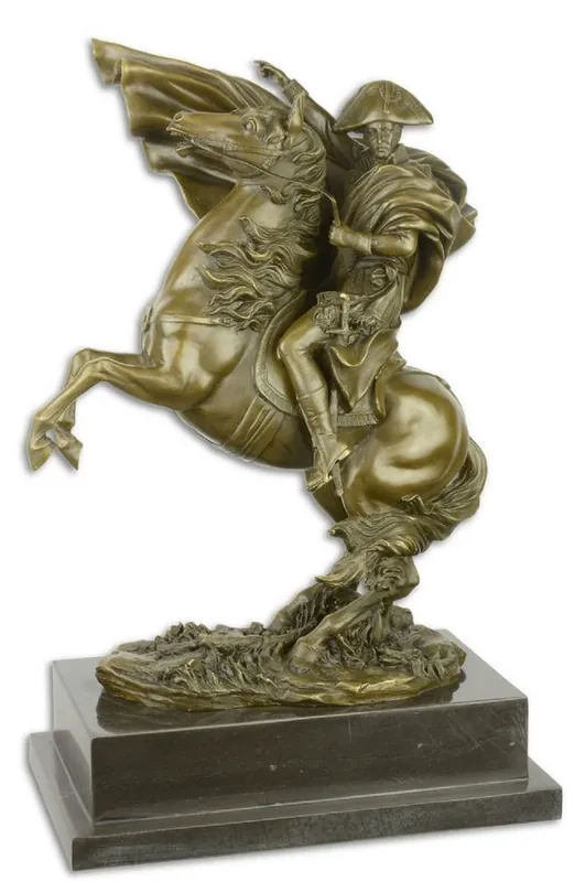 Geprüft Casa Padrino Bailarina de Escultura de Bronce de Lujo Napoleón con Caballo Bronce / Oro / Negro 29,9 x 19,6 x H. 43,5 cm - Figura de Bronce con Base de Mármol - Figura Deco