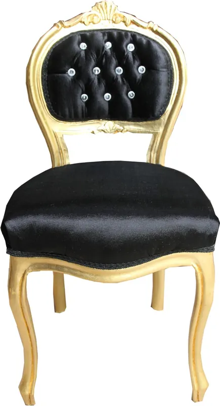 Casa Padrino - Silla barroca para mujer, negra / dorada con diamantes de imitación Bling Bling - tocador Neu Im Sortiment