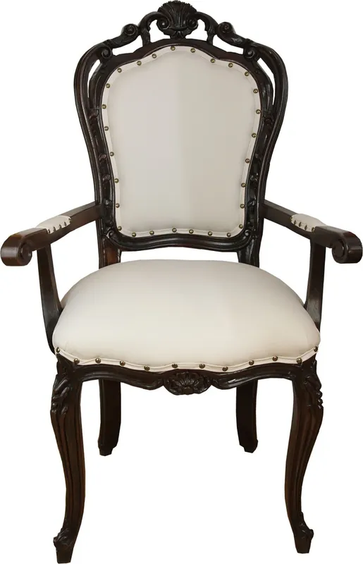 Silla de comedor barroca de lujo Casa Padrino en crema claro / marrón con reposabrazos - silla Hotel Baroque - calidad de lujo Billig