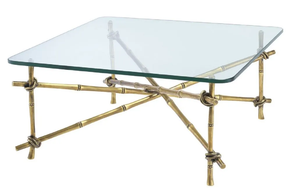 Günstig Casa Padrino mesa de centro de lujo vintage latón 70 x 70 x H. 32,5 cm - Mesa de Sala de Estar de Latón con Tapa de Cristal - Muebles de Lujo