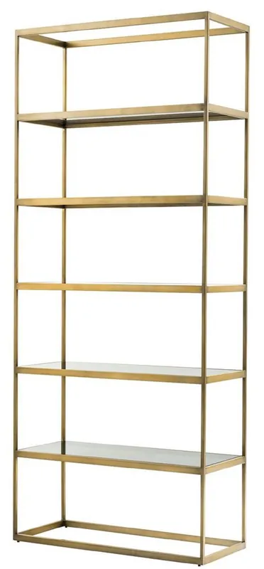 Bestseller Casa Padrino gabinete de estantería de lujo latón / gris 95 x 40 x H. 225 cm - Gabinete de Acero Inoxidable con 5 Estantes de Vidrio - Muebles de Oficina - Muebles de Salón