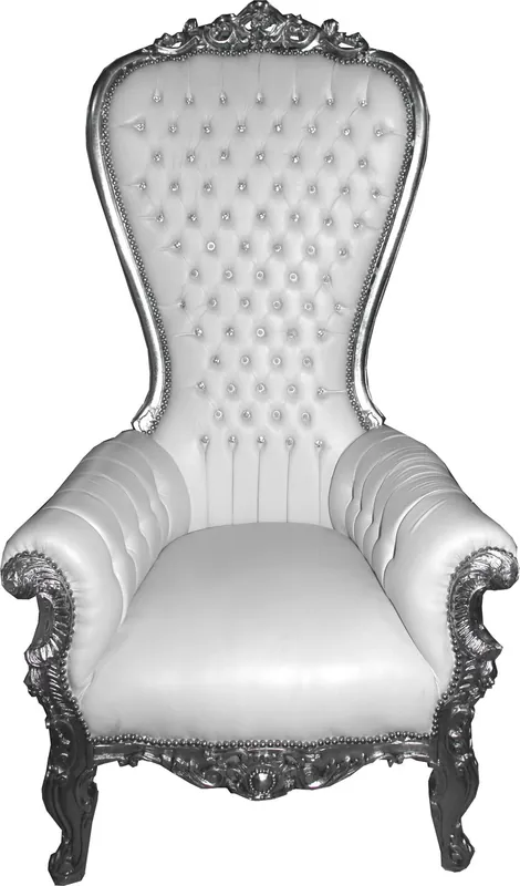 Super-Preis Sillón Trono Barroco Casa Padrino Majestic Blanco / Plata con Diamantes de imitación Bling Bling - Sillón Gigante - Silla Trono Tron