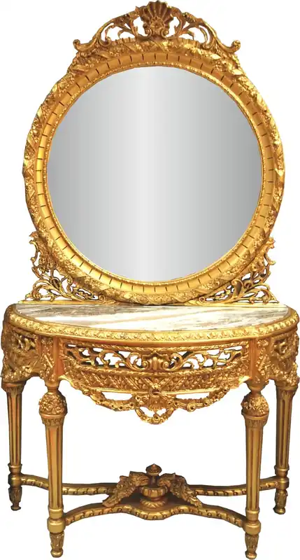 Super-Preis Consola de espejo barroco de lujo Casa Padrino con encimera de mármol dorado 124 x H 220 cm - muebles de hotel - consola de espejo