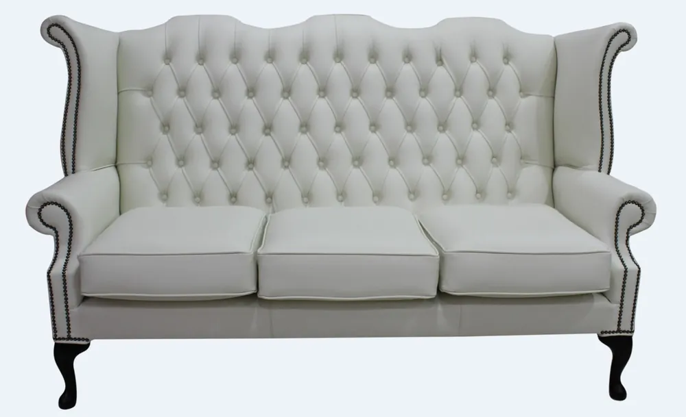 Casa Padrino - Sofá de 3 plazas de cuero genuino de lujo, aspecto vintage blanco antiguo, 183 x 90 x h.105 cm - Sofá Chesterfield Meistverkauft
