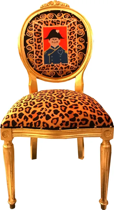 Casa Padrino Medallón barroco Silla de comedor de lujo Leopardo / Napoleón dorado - Colección Luxs Neue Ware