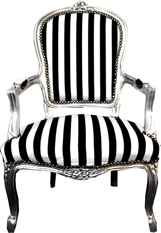 Silla de salón Casa Padrino Baroque Negro / rayas blancas / plata - Muebles a rayas Direktkauf