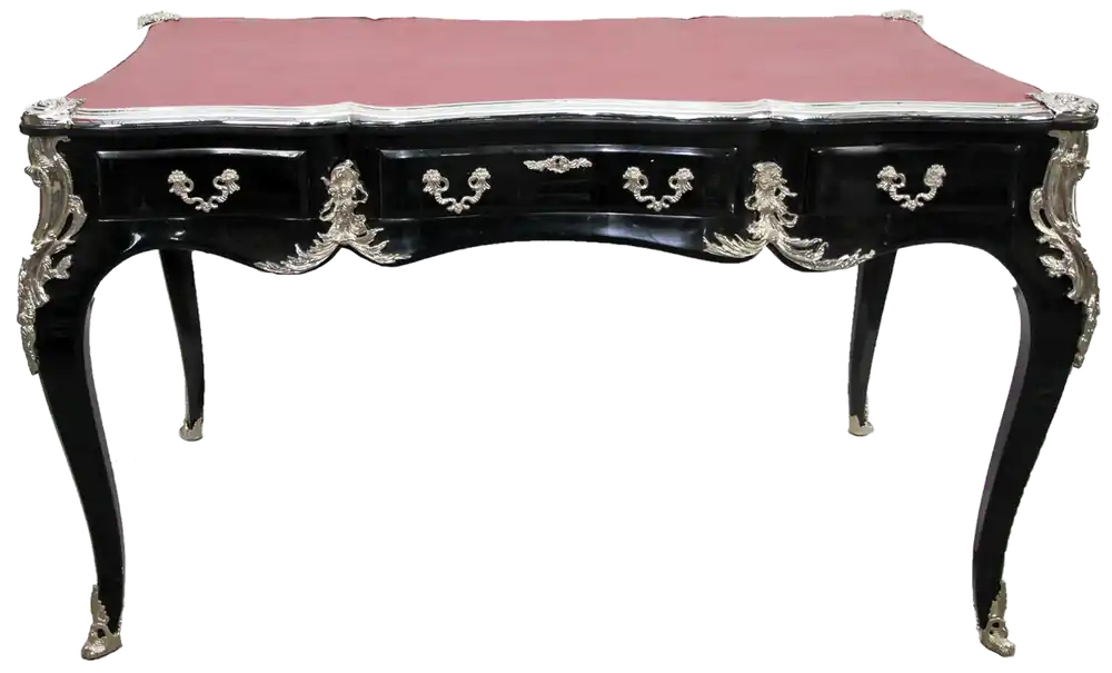 Casa Padrino escritorio barroco de lujo con 3 cajones y aplicación de metal sólido negro / plata / burdeos 141 x 65 x H. 80 cm - Muebles de Oficina Barrocos Bestpreis