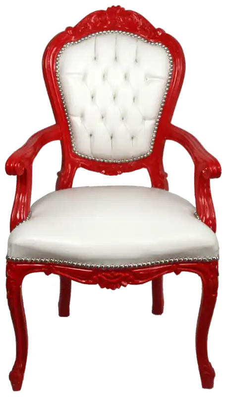 Rabatt Casa Padrino silla de comedor barroco de lujo con reposabrazos blanco / rojo - Silla de Cocina Hecha a Mano con Cuero Artificial Fino - Muebles de Comedor Barrocos