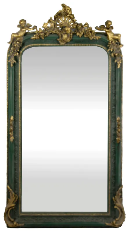 Direkt Vom Hersteller Casa Padrino espejo de pared barroco verde / oro antiguo 85 x H. 160 cm - Espejo barroco magnífico con hermosos adornos y figuras decorativas de ángel
