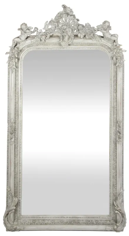 Sale Casa Padrino espejo de pared barroco blanco antiguo 85 x H. 160 cm - Espejo barroco magnífico con hermosos adornos y figuras decorativas de ángel