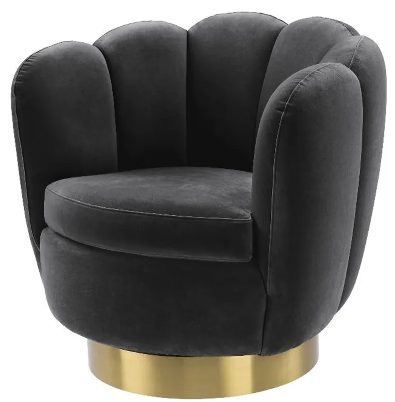 Letzte Chance Casa Padrino sillón giratoria de lujo gris oscuro / latón 90 x 80 x H. 80 cm - Sillón de Terciopelo para Salón - Muebles de Lujo