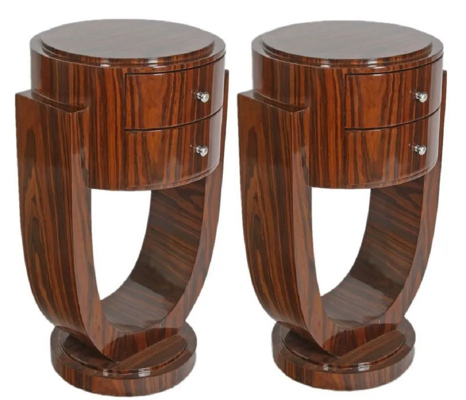 Direkt Vom Hersteller Casa Padrino Conjunto de Mesa Auxiliar Art Déco Marrón 45 x 40 x H. 75 cm - Mesas Auxiliares de Caoba con 2 Cajones - Calidad de Lujo