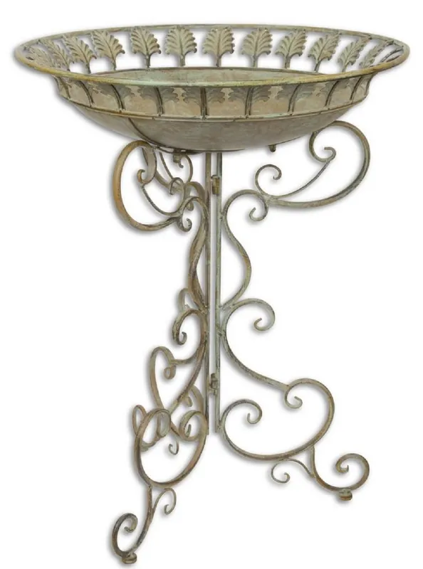 Casa Padrino Baño de Pájaros Art Nouveau con Soporte Verde Antiguo Ø 52 x H. 67,5 cm - Decoración de Jardín Barroco y Art Nouveau Neu