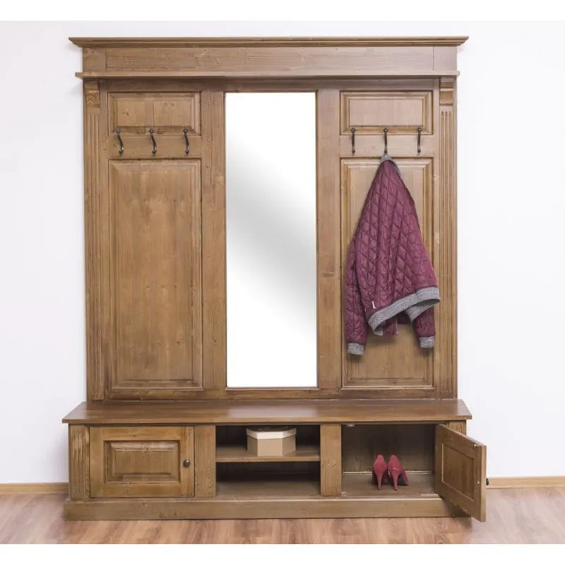 Nur Für Kurze Zeit Armario de estilo rústico Casa Padrino color madera 180 x 41 x h.210 cm - armario de madera maciza con espejo - mueble de armario de estilo rústico