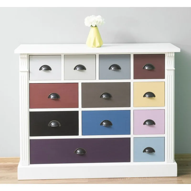 Expressversand Cómoda de estilo rústico Casa Padrino blanca con 12 cajones coloridos - muebles de oficina en estilo rústico