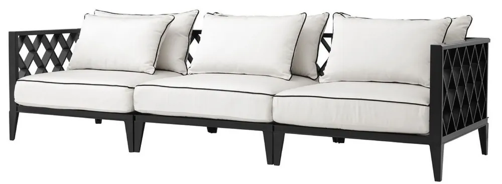 Neu Im Sortiment Casa Padrino sofá de sala de estar de lujo con cojines negro mate / blanco 275,5 x 93 x H. 69 cm - Muebles de Sala